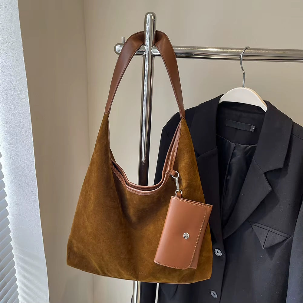 suede shoulder bag | women’s handbag set | matching pouch bag | suede handbag | elegant shoulder bag | women’s purse | suede bag for women | fashion handbag | soft suede purse | trendy handbag set | daily use shoulder bag | stylish women’s bag