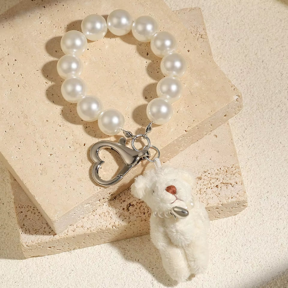 Pearl Teddy Bear Charm | Teddy Bear Keychain | Cute Bag Accessory | Phone Charm | Keychain Accessory | Soft Toy Charm | Adorable Key Ring | Plush Bear Keychain | Fashion Accessory | Gift for Her | Cute Bear Pendant | Trendy Bag Charm | Mini Teddy Keychain | Stylish Key Holder | Pearl Charm