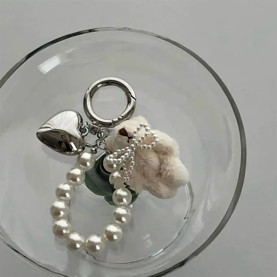 Pearl Teddy Bear Charm | Teddy Bear Keychain | Cute Bag Accessory | Phone Charm | Keychain Accessory | Soft Toy Charm | Adorable Key Ring | Plush Bear Keychain | Fashion Accessory | Gift for Her | Cute Bear Pendant | Trendy Bag Charm | Mini Teddy Keychain | Stylish Key Holder | Pearl Charm