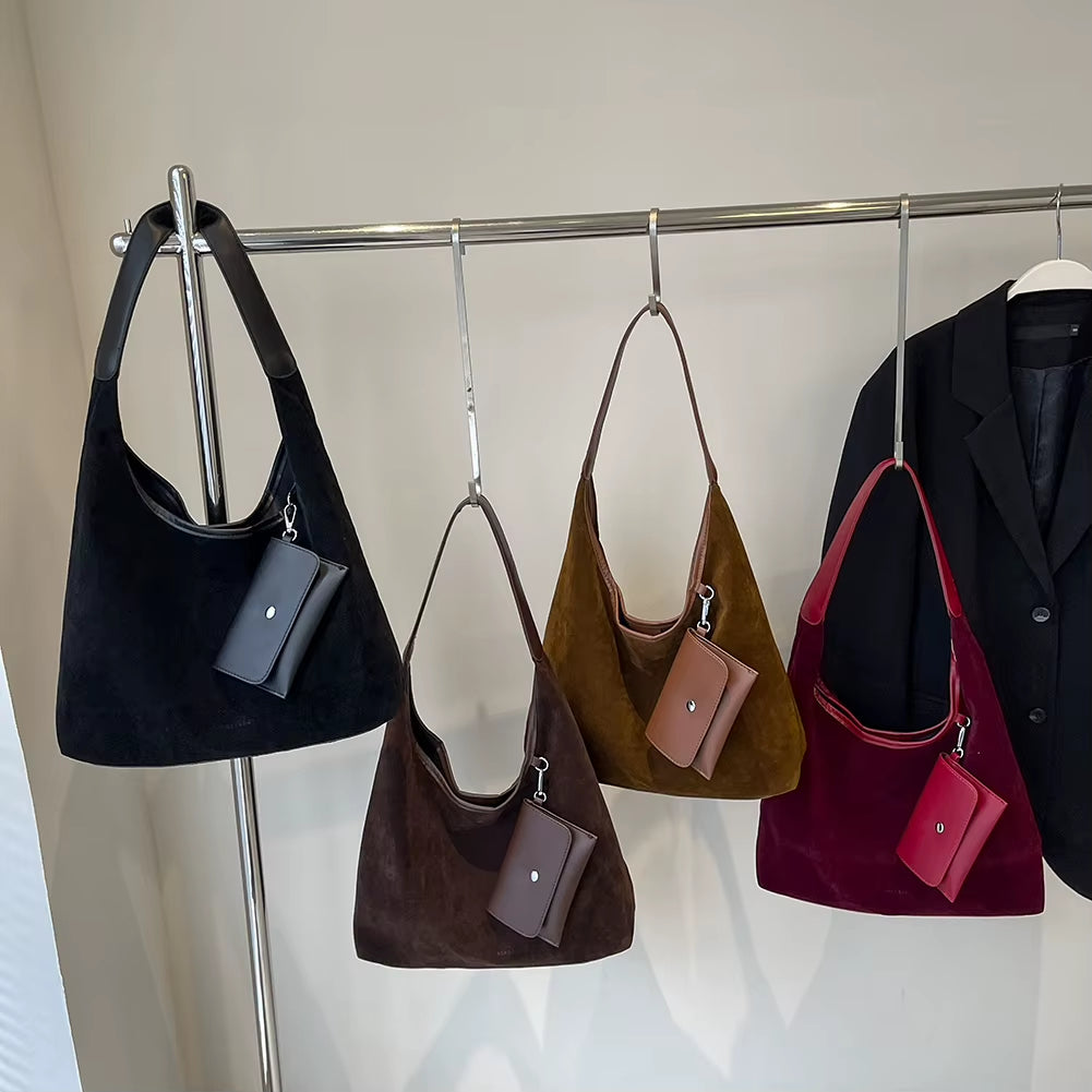 suede shoulder bag | women’s handbag set | matching pouch bag | suede handbag | elegant shoulder bag | women’s purse | suede bag for women | fashion handbag | soft suede purse | trendy handbag set | daily use shoulder bag | stylish women’s bag