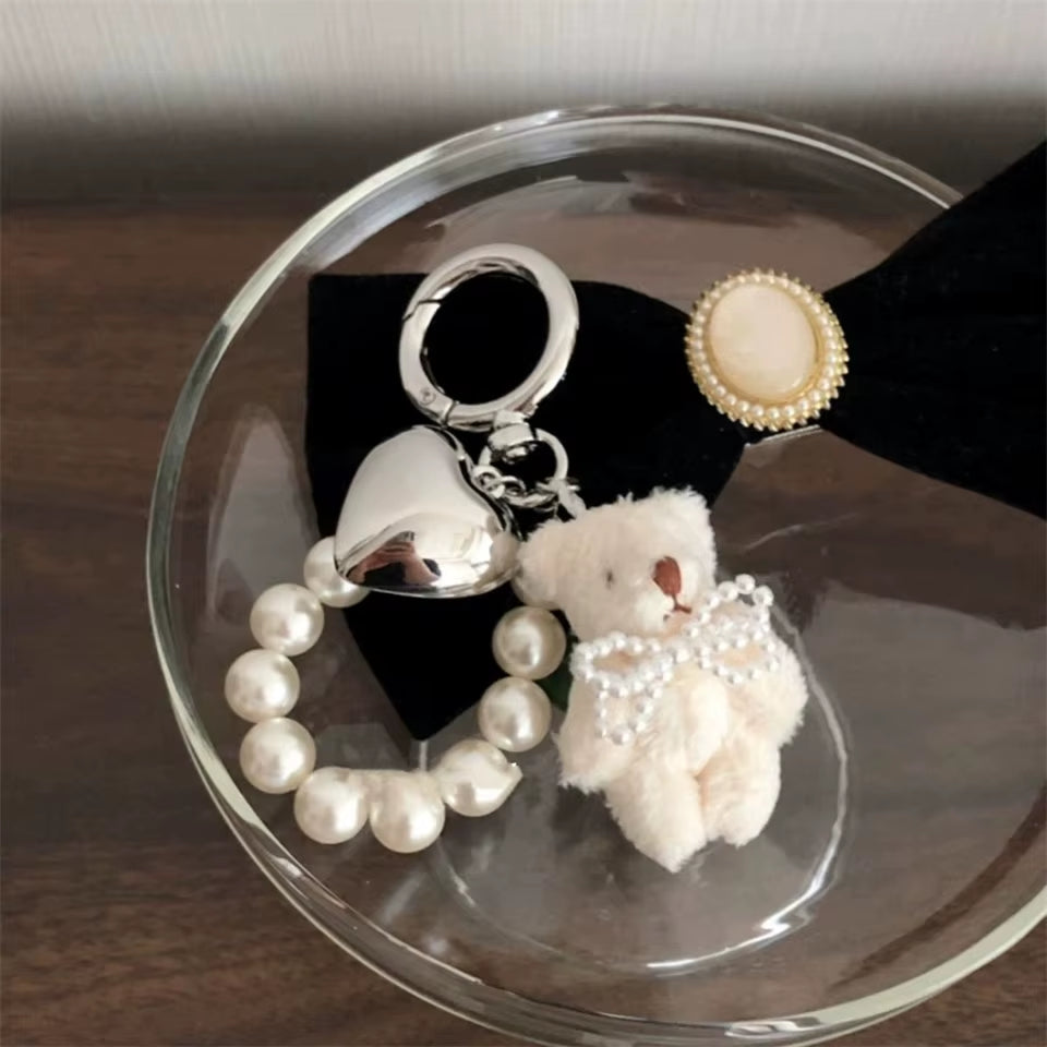 Pearl Teddy Bear Charm | Teddy Bear Keychain | Cute Bag Accessory | Phone Charm | Keychain Accessory | Soft Toy Charm | Adorable Key Ring | Plush Bear Keychain | Fashion Accessory | Gift for Her | Cute Bear Pendant | Trendy Bag Charm | Mini Teddy Keychain | Stylish Key Holder | Pearl Charm