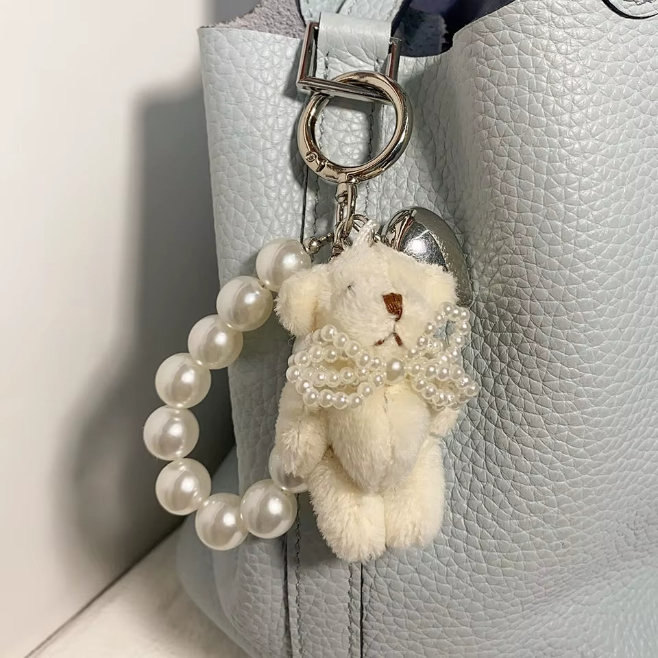 Pearl Teddy Bear Charm | Teddy Bear Keychain | Cute Bag Accessory | Phone Charm | Keychain Accessory | Soft Toy Charm | Adorable Key Ring | Plush Bear Keychain | Fashion Accessory | Gift for Her | Cute Bear Pendant | Trendy Bag Charm | Mini Teddy Keychain | Stylish Key Holder | Pearl Charm