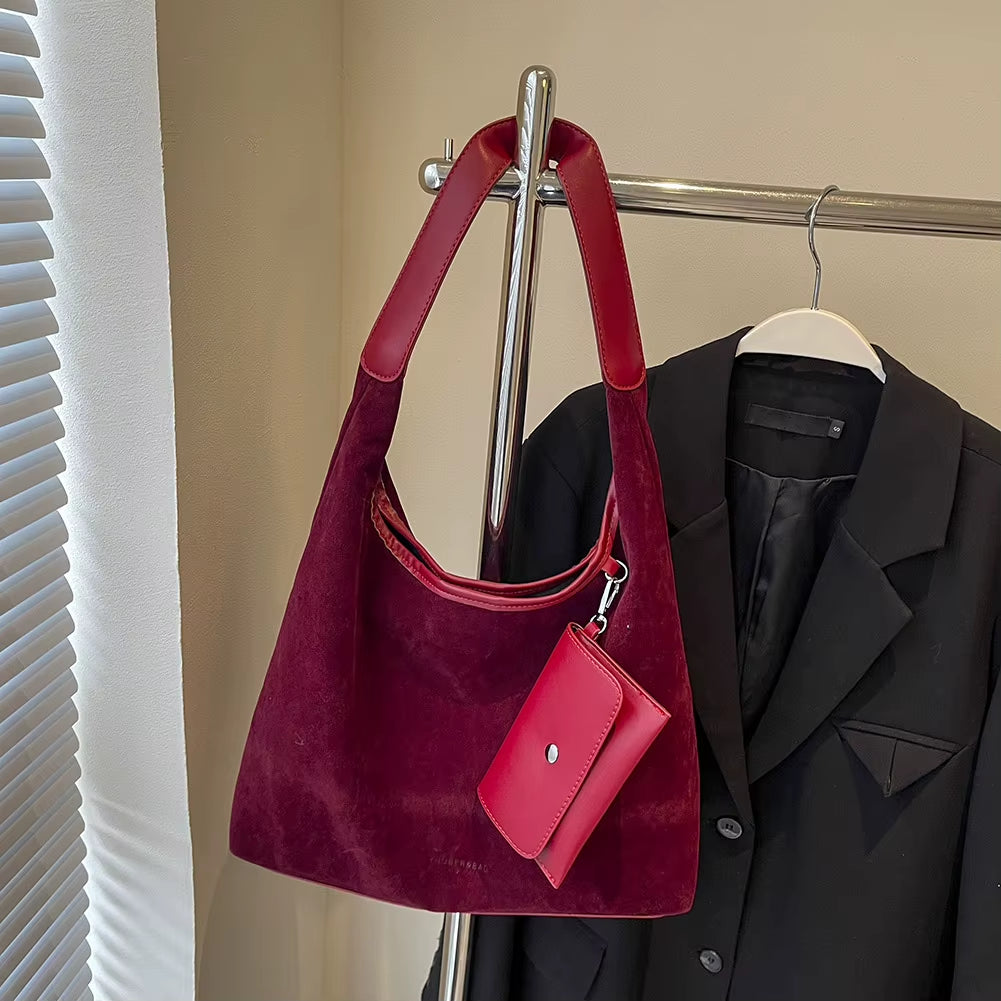 suede shoulder bag | women’s handbag set | matching pouch bag | suede handbag | elegant shoulder bag | women’s purse | suede bag for women | fashion handbag | soft suede purse | trendy handbag set | daily use shoulder bag | stylish women’s bag