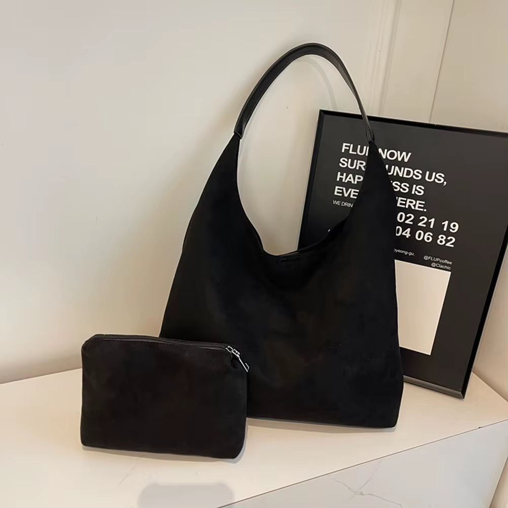 Women Suede Shoulder Bag | Suede Handbag | Matching Mini Purse | 2-Piece Bag Set | Elegant Tote | Fashion Accessory | Soft Suede Bag | Stylish Women’s Purse | Casual Shoulder Bag | Trendy Handbag | Everyday Tote | 