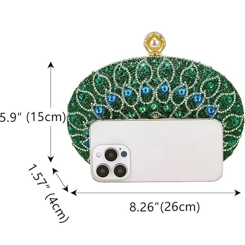 Elegant HaPeacock Clutch Purse | Rhinestone Bag | Evening Clutch | Luxury Women’s Purse | Crystal Handbag | Elegant Party Bag | Peacock Design Purse | Glamour Clutch | Fashion Accessory | Wedding Bag | Sparkling Rhinestone Purse | 