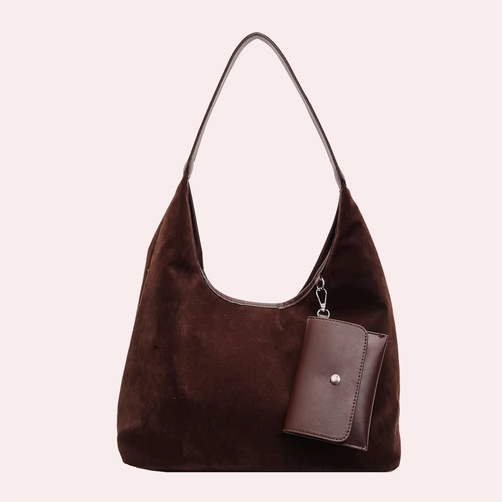 suede shoulder bag | women’s handbag set | matching pouch bag | suede handbag | elegant shoulder bag | women’s purse | suede bag for women | fashion handbag | soft suede purse | trendy handbag set | daily use shoulder bag | stylish women’s bag