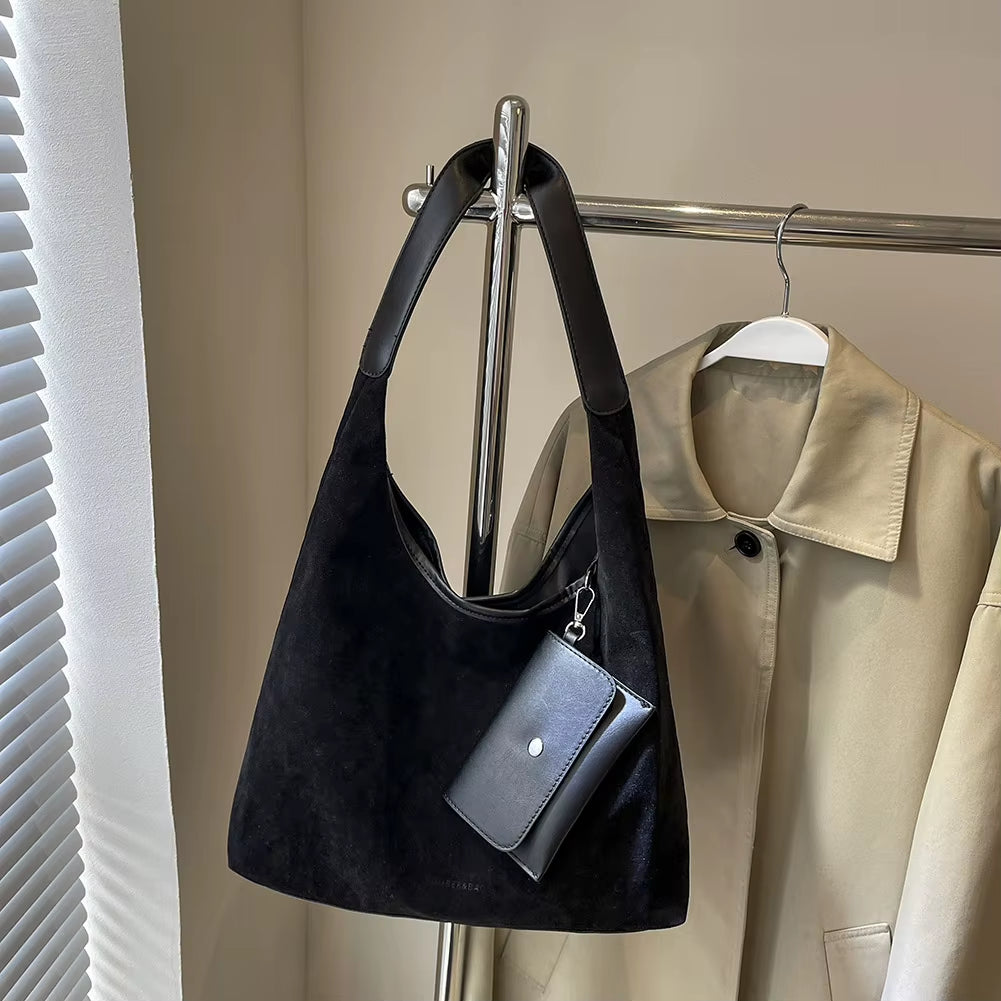 Women’s Suede Shoulder Bag with Masuede shoulder bag | women’s handbag set | matching pouch bag | suede handbag | elegant shoulder bag | women’s purse | suede bag for women | fashion handbag | soft suede purse | trendy handbag set | daily use shoulder bag | stylish women’s bagtching Pouch